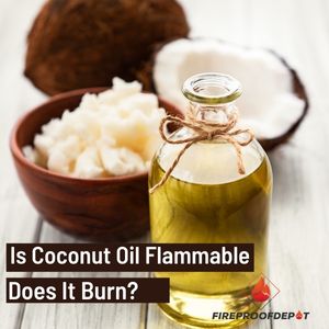 Coconuts and a bottle of coconut oil, is coconut oil flammable?